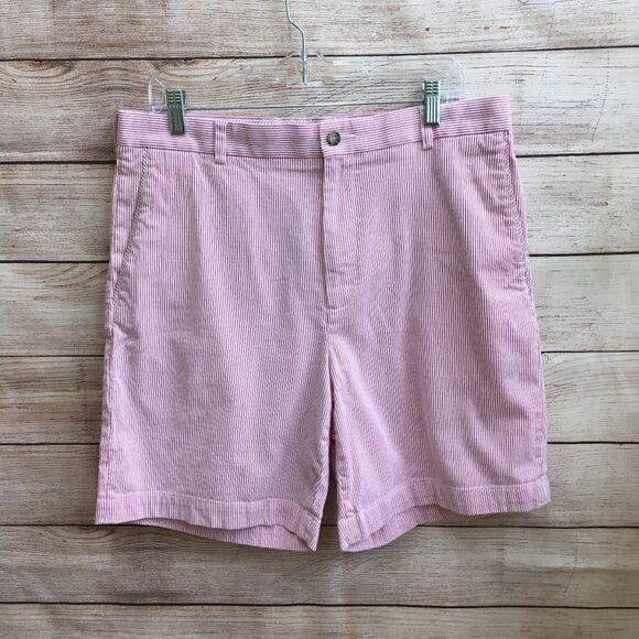OXFORD GOLF SHORTS IN‎ PINK AND WHITE STRIPES - Picture 1 of 5